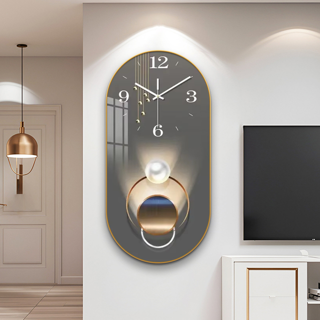 Modern Aesthetic Abstract Oval Clock with PVC Frame Wall Art Living Room Home Decoration Is Luxurious
