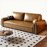 Modernes Minimalistisches Ölwachs-Leder 2-in-1 Konvertierbares Schlafsofa Gerades Klappbares Schlafsofa für Wohnzimmer