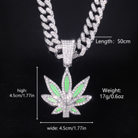 Collier Hip Hop plaqué or avec pendentif feuille de chanvre en alliage et cristal, chaîne torsadée Singapour, style diamant mode