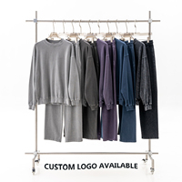 Ensemble de survêtement épais pour homme 380 GSM 100 % coton, sweat-shirt à col rond délavé style vintage et pantalon de survêtement coupe droite, personnalisable OEM ODM