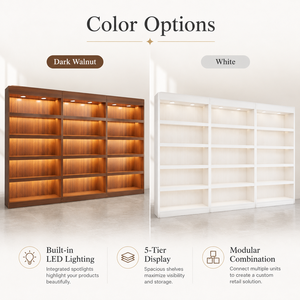 Scaffalatura Espositiva in Legno Resistente con Illuminazione LED, Retro Regolabile, Dimensioni Personalizzabili - Espositore da Terra Moderno per Negozi al Dettaglio - Product Image 2