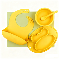Ensemble d'alimentation pour bébé CHINFAI en silicone avec assiette en forme de crabe, bavoir, tasse à paille, bol à ventouse, ustensiles |   Vaisselle sans BPA pour les tout-petits