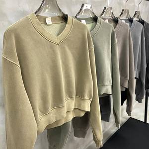 JT0938 otoño Vintage Color sólido manga larga Camiseta cuello redondo <span class=keywords><strong>Spice</strong></span> Girls sudadera Crop Top lavado personalizado camiseta 380G - Product Image 2