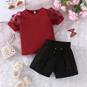 Conjunto de Dos Piezas de Verano para Niñas de 2 a 7 Años, Estilo Dulce y Personalizable, Top de Manga Corta y Pantalones Cortos, Venta al Por Mayor - Product Image 3