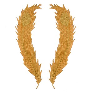 Aplique Termocolante de Pena de Pavão para Fantasia DIY, Adesivo de Tecido Bordado para Saia, Motivo Têxtil Dourado e Preto - Product Image 3