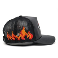 Chapeau de camionneur en cuir PU à 5 panneaux avec broderie personnalisée, Logo Fire Logo