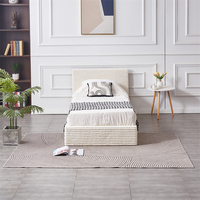 Cama de Plataforma Transversal Beige Gris con Tapizado de Tela, Tamaño Queen/King, con Almacenamiento y Sistema de Elevación a Gas