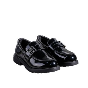 Mocassini per Bambini in Pelle Verniciata con Fibbia Metallica, Suola Morbida Antiscivolo, Finitura Lucida, Chiusura Slip-on, Suola Esterna in TPR, <span class=keywords><strong>Scarpe</strong></span> con Motivo a Griglia - Product Image 5