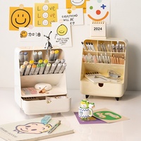 Organisateur de bureau grande capacité avec tiroir et fentes obliques pour stylos et petits articles de papeterie