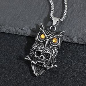 Collier pendentif hibou en acier inoxydable pour homme, style punk, bijou fantaisie animal, design géométrique, serti clos, ton argenté - Product Image 2