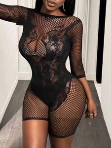 Tute alla moda Sexy da <span class=keywords><strong>donna</strong></span> Peeqi a manica <span class=keywords><strong>corta</strong></span> trasparente in Mesh Lingerie traforata tutina di un pezzo tuta da <span class=keywords><strong>donna</strong></span> Sexy - Product Image 4