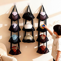 D5692 Sac de rangement suspendu pour ballons de basket pour enfants, support mural ou à accrocher derrière la porte, organisateur de ballons de football, sac en filet pour poupées et jouets