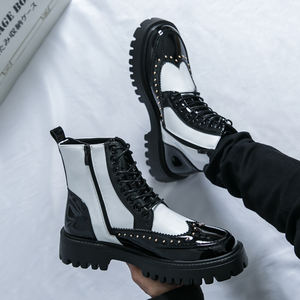 Bottes en cuir pour hommes de grande taille, bottes à talon épais, bottes décontractées tendance pour hommes, style <span class=keywords><strong>punk</strong></span> haut de gamme, bottes mi-hautes - Product Image 4