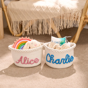 Cesta <span class=keywords><strong>con</strong></span> <span class=keywords><strong>nombre</strong></span> personalizado para guardería, cuerda de algodón moderna, regalo de almacenamiento para bebé recién nacido, forma circular <span class=keywords><strong>personalizada</strong></span> para ducha - Product Image 5