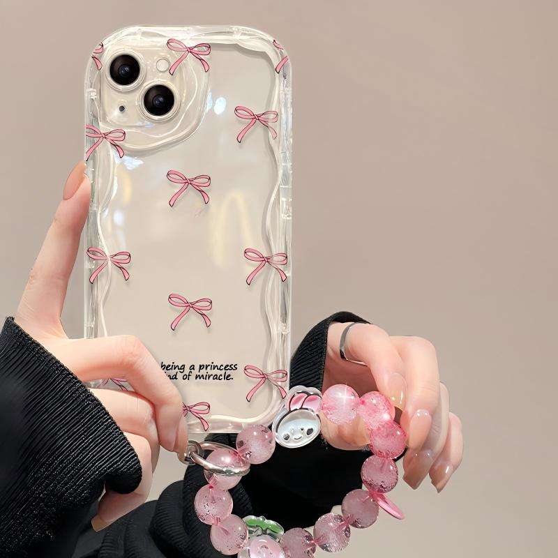 Motif crème. Transparent. Plein écran. Simple. Nœud rose.