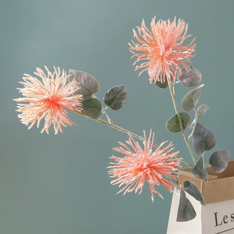 Fleurs décoratives pour la maison, 3 têtes, pattes de crabe artificielles, fleur de chrysanthème