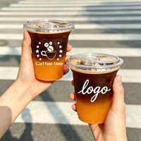 Gobelets en plastique jetables personnalisés avec logo imprimé, qualité alimentaire, avec couvercles, transparents en PET, 500 ml/700 ml, pour bubble tea et café, gobelets à boisson 500 ml/700 ml