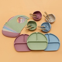 Coffret cadeau, sans BPA, écologique, durable, ensemble d'alimentation pour bébé nouveau-né en silicone avec assiette divisée, cuillère, bol à ventouse et assiette