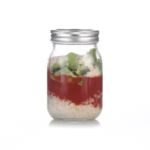 Topseller Hot Sale Dikker Glas Verzegeld 16Oz Metselaar Pot Doorzichtige Beker Lichte Salade Jampot Potten Met Deksel Deksels Met Handvat
