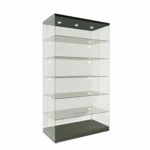 Custom LED Light Full Vision Glass Display Cabinet With Lock