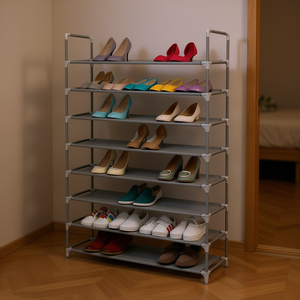 Meuble à chaussures Myrva grand gris, 5 niveaux, en acier inoxydable, sur pied, pour rangement de placard, design minimaliste, capacité 20-35 paires - Product Image 2