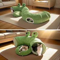 Lit tunnel pour chat Peekaboo pour chats d'intérieur, lit tunnel en forme de grenouille mignon, lit tunnel en forme de beignet avec tapis amovible, lit-caverne doux pour chat