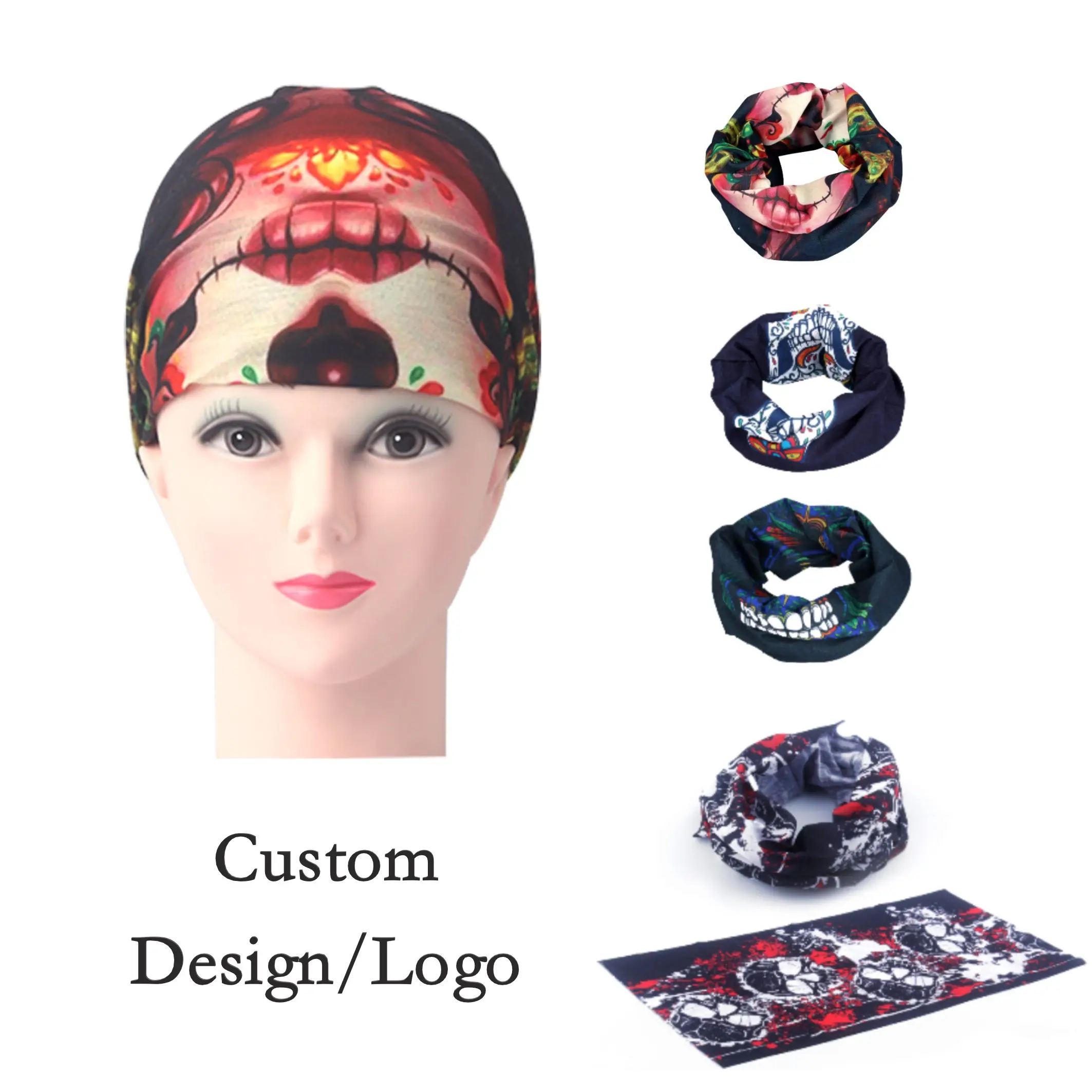 Bán Buôn Tùy Chỉnh Ống Hộp Sọ Cổ Gaiter Thở Chạy Xe Máy Đầu Khăn Đi Xe Đạp Ống Bandana Cho Halloween