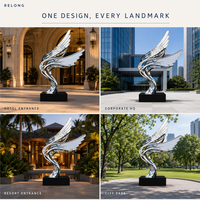 Sculpture d'aile en acier inoxydable poli de grande taille RELONG, design abstrait, personnalisable pour la décoration de centres commerciaux en extérieur
