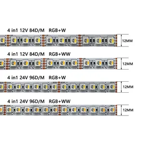 可寻址Wifi rgbw 12v 24v 60发光二极管RGBW 4合1彩色5050smd发光二极管条形灯与远程射频发光二极管控制器一起使用