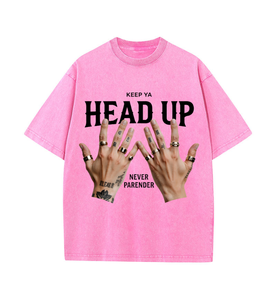 T-shirt Oversize Délavé Rétro Streetwear avec Imprimé 'Keep Ya Head up Never Parender' pour Homme, Style Hip Hop Décontracté Y2K, Stock USA, Vente en Gros - Product Image 2