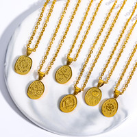 Collier avec pendentif rétro en forme de cercle de tarot en acier inoxydable plaqué or Collier avec pendentif unique soleil lune étoile pour filles
