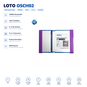 HT LOTO USB/PC ออสซิลโลสโคป รุ่น OSCH02, 1GS/s, BW 100MHz, 2 ช่องสัญญาณ / 5 in 1, ความละเอียดแนวตั้ง 8~13 บิต/การถอดรหัสโปรโตคอล - Product Image 1