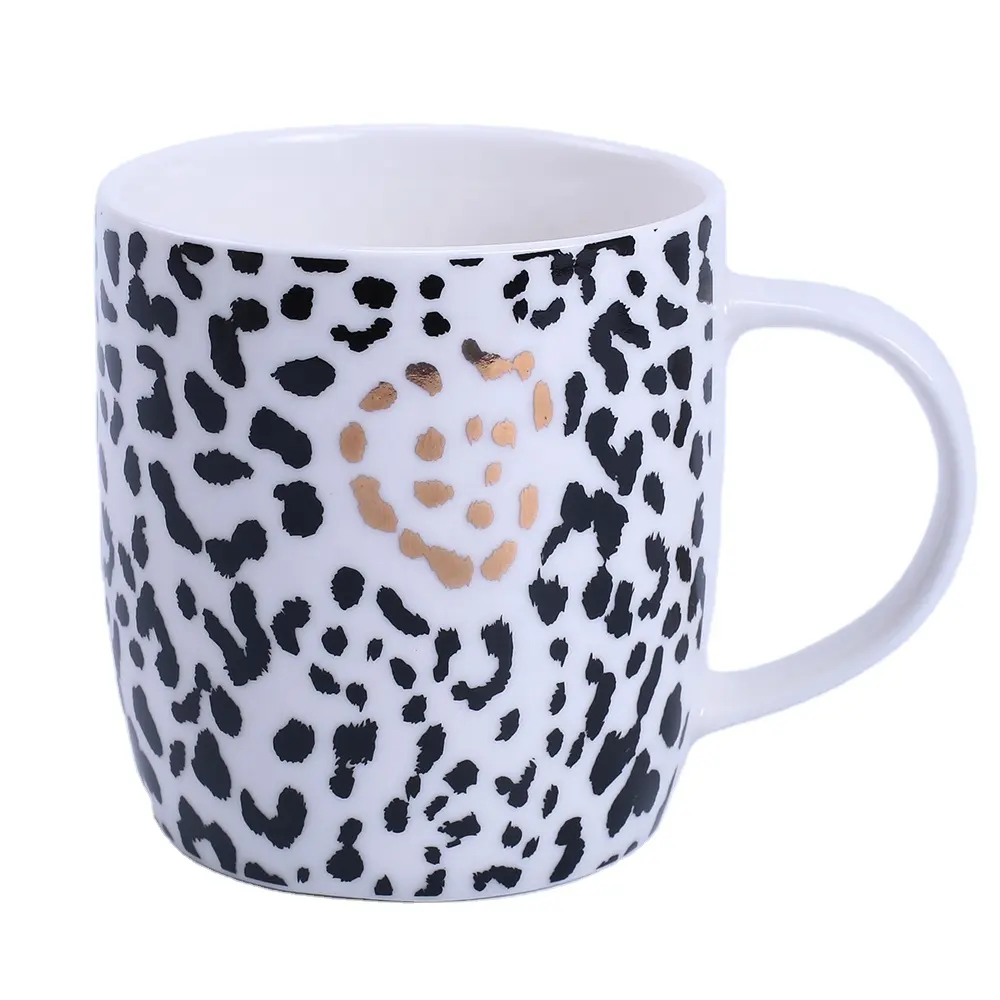 Tazas de café de porcelana de cerámica, tazas blancas de estilo elegante con patrón de leopardo