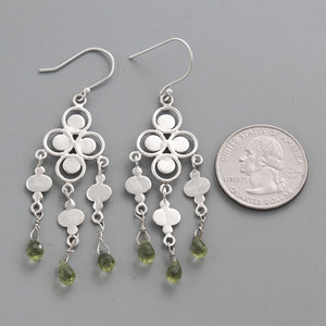 Exclusif péridot pierres précieuses 925 conception de fleur en argent sterling longue goutte boucles d'oreilles bijoux en argent distributeur de bijoux - Product Image 1