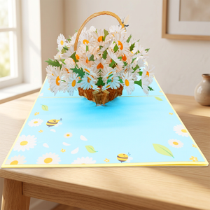 Tarjeta Pop-up 3D de Alta Calidad, Diseño de Cesta de Margaritas, Regalos para Boda o San Valentín, Hechos a Mano en Vietnam, Manualidades de Papel Cortado con Láser, Personalizables - Product Image 2