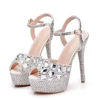 Yüksek kalite yeni seksi moda kadın ayakkabı elmas yüksek topuklu su geçirmez platformu gelin düğün ayakkabı