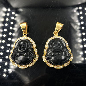 BMZ 2024 produk baru 36*27mm giok asli batu alam merah muda liontin Buddha Mini - Product Image 1