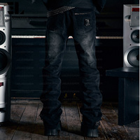 LARSUR Custom Denim Factory Premium Distress Wash Flare Denim Pant studded Rivet Western Classic Ripped Damage BootCut Jeans Homme