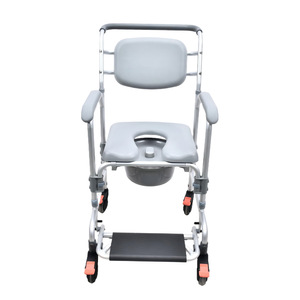 Wheeled <b>Commode</b> <b>Chair</b> Aluminum Alloy Grey With Non Slip Footrest For Elderly And Disabled Mobility Aid - Product Image 4