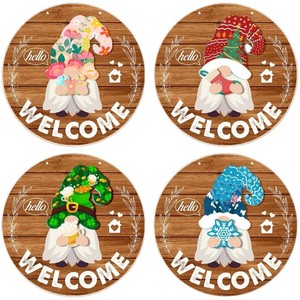 Plaque de porte interchangeable moderne en MDF avec gnome de jardin pour toutes les saisons, décoration de vacances - Product Image 5