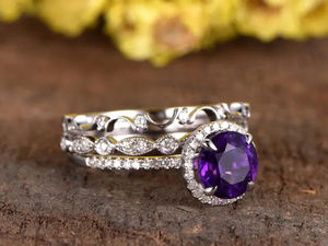 Wholesale 925 <b>Sterling</b> <b>Silver</b> Jewelry Round Cut Dainty <b>Ring</b> Amethyst <b>Ring</b> <b>Sets</b> - Product Image 3