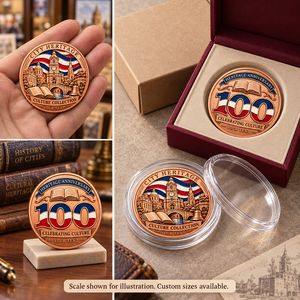 Pièces de monnaie commémoratives personnalisées avec relief en relief pour le 100e anniversaire, cadeaux de musée et collections de souvenirs OEM ODM - Product Image 2