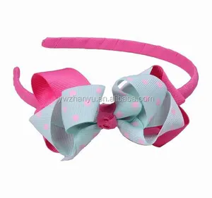 latest designs two layess ribbon bow plastic hairband for girls