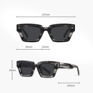 DOISYER 高級レトロ長方形サングラス カスタマイズ可能 ファッション厚手アセテート 偏光レンズ ブルー/レッド 男女兼用 パイロット型 - Product Image 6