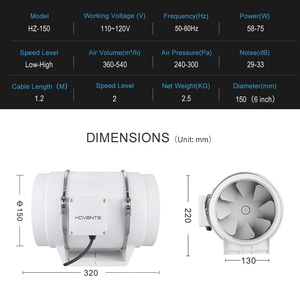 Ventilation domestique HVAC, conduits de ventilation, ventilateur <span class=keywords><strong>d</strong></span>'extraction mural silencieux de 6 pouces pour salle de bain, salon, cuisine, <span class=keywords><strong>extracteur</strong></span> <span class=keywords><strong>d</strong></span>'<span class=keywords><strong>air</strong></span> haute vitesse 220V - Product Image 2
