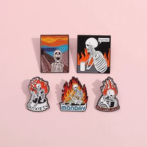 Divertente <span class=keywords><strong>sto</strong></span> <span class=keywords><strong>bene</strong></span> lo scheletro di ansia distintivo in lega Overthiking spilla in smalto della morte ansiosa - Product Image 5