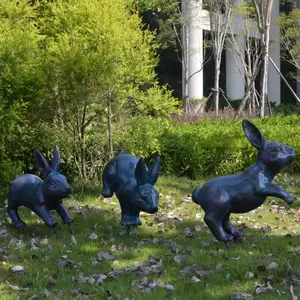 Patung perunggu banteng rusa kelinci hewan taman luar ruangan lucu awet kustom kualitas Tiongkok