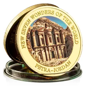 World Great Building Jordan Petra Ciudad antigua Monedas de recuerdo chapadas en oro Nuevas Siete Maravillas del Mundo Colección de monedas Regalo