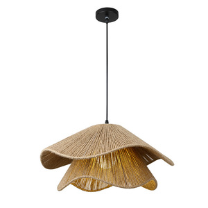 Wabi Sabi Style Chandelier Oval Shape E27 <b>Led</b> <b>Light</b> Source For Restaurant Hotel Bedroom <b>Tea</b> Room Hemp Rope Woven Lamp - Product Image 5