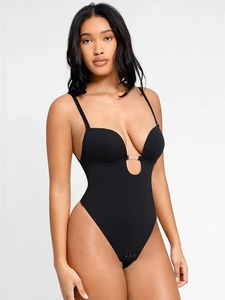 All'ingrosso nero di un pezzo per festa di nozze anteriore <span class=keywords><strong>scollato</strong></span> <span class=keywords><strong>scollato</strong></span> corpo Shaper con reggiseno perizoma cingolo perizoma donna - Product Image 4